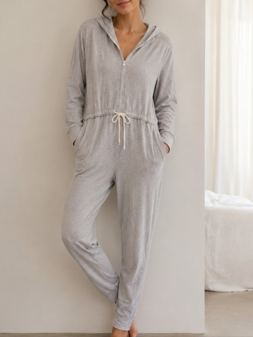 Smash + Tess Light Gray Hooded Zip Romper Size M